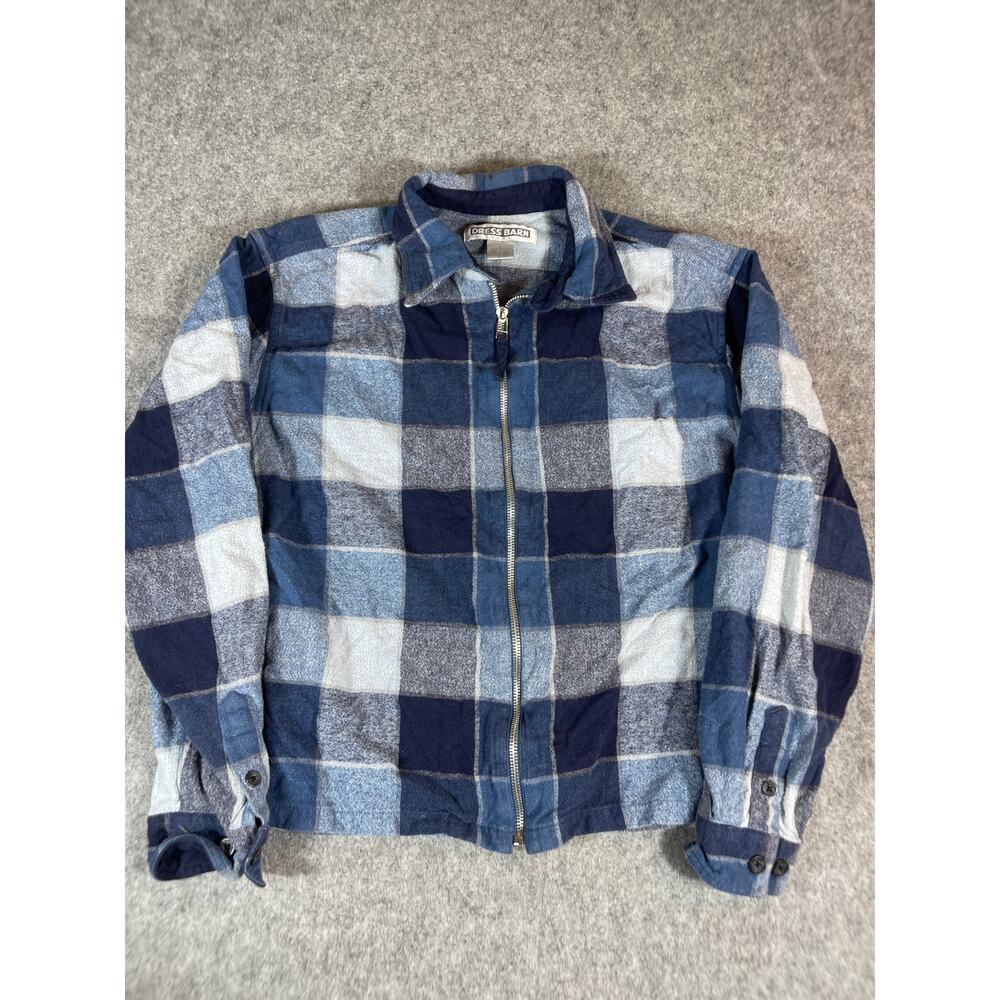 VINTAGE Dress Barn Jacket Mens Medium Blue Plaid Full Zip Shacket Western Retro